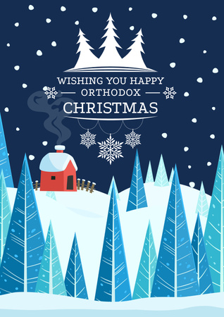 Christmas Greeting with Snowy House Poster Design Template