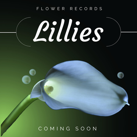 Designvorlage Lilienblume auf grünem und schwarzem Farbverlauf mit Blasen für Album Cover