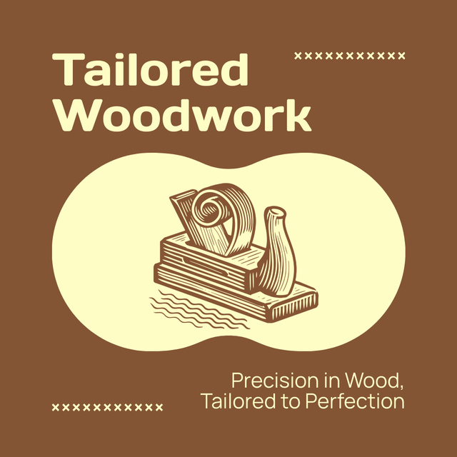 Tailored Woodwork Service With Hand Plane And Slogan Animated Post Modelo de Design