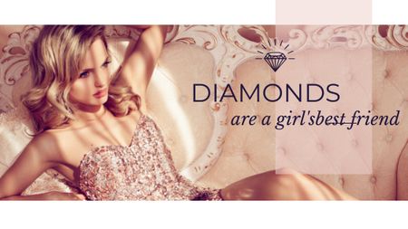 Jewelry Ad with Woman in shiny dress Title Design Template