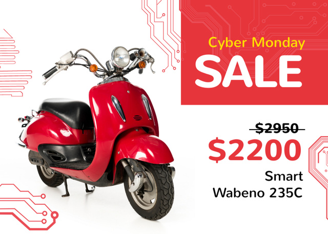 Cyber Monday Sale with Red Scooter Flyer 5x7in Horizontal Design Template