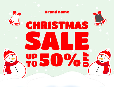 Platilla de diseño Christmas Sale Offer with Discount with Red Snowmen Thank You Card 5.5x4in Horizontal