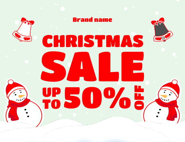 Christmas Sale Offer with Discount with Red Snowmen Thank You Card 5.5x4in Horizontal Design Template