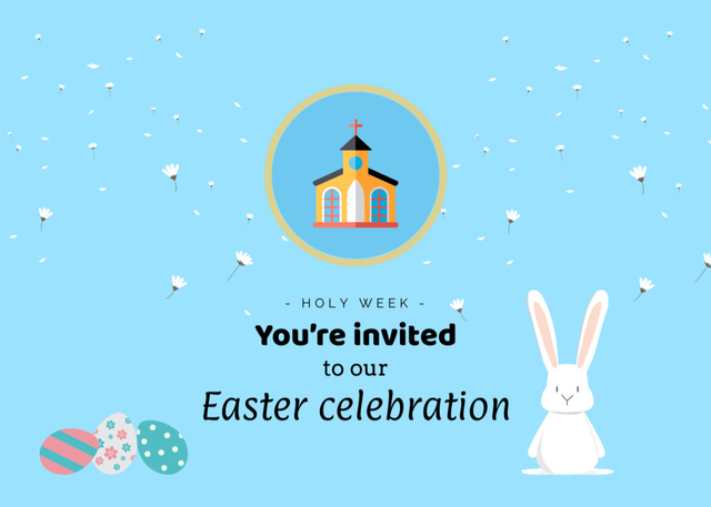 Invitation to Easter Service on Blue Flyer 5x7in Horizontal Tasarım Şablonu