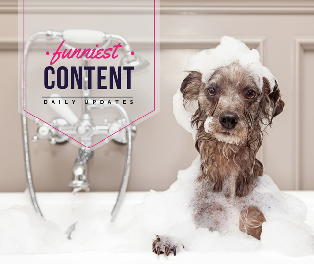 Washing Dog Cute Puppy in Foam Facebook Design Template