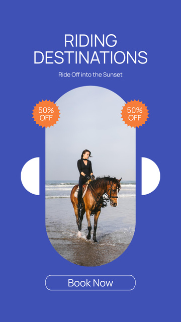 Modèle de visuel Young Woman Riding Horse along Seashore - Instagram Story