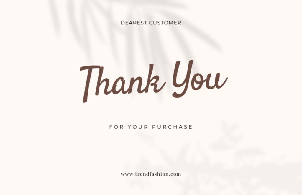 Szablon projektu Simple Thankful Phrase with Branch Shadow on White Thank You Card 5.5x8.5in