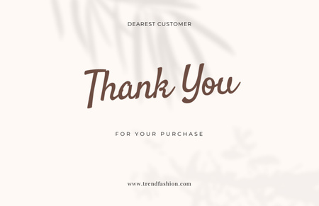 Simple Thankful Phrase with Branch Shadow on White Thank You Card 5.5x8.5in Design Template