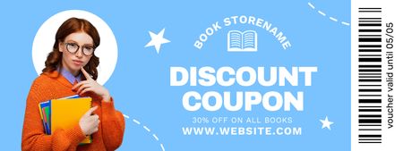 Female Student on Bookstore's Voucher Coupon Design Template