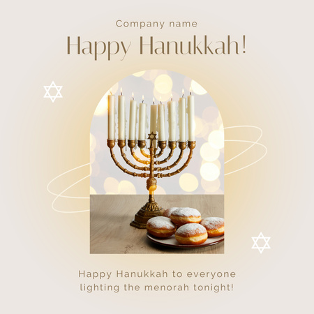 Happy Hanukkah Greetings With Traditional Pastry And Menorah Animated Post Design Template