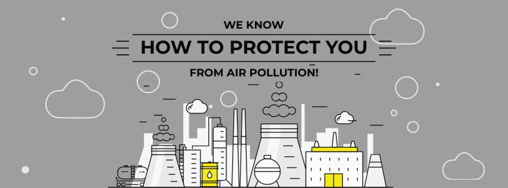 Air pollution concept with big plant Facebook cover Modelo de Design