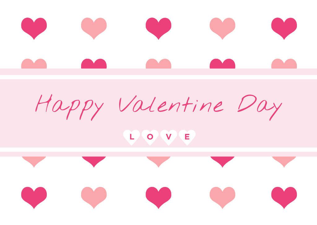 Happy Valentine's Day Greetings On White And Pink Color Card Design Template