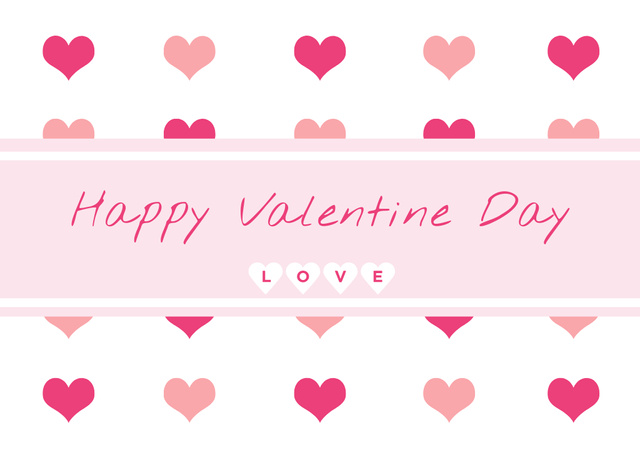Happy Valentine's Day Greetings On White And Pink Color Card Design Template