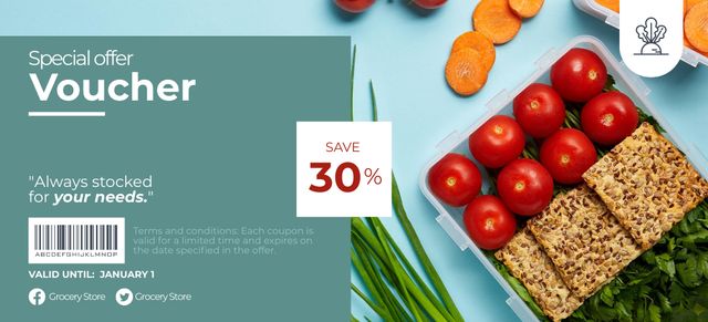 Special Offer on Grocery Store Coupon 3.75x8.25in Design Template