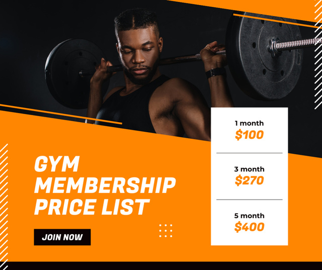 Designvorlage Price List of Gym Membership für Facebook
