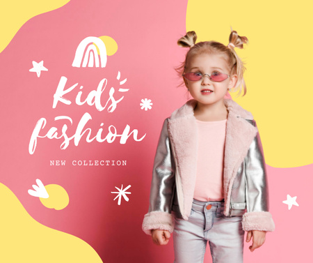 New Kid's Fashion Collection Offer with Stylish Little Girl Facebook Modelo de Design