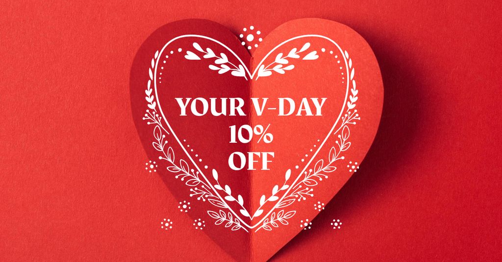 Valentine's Day Discount Offer with Heart Facebook AD Πρότυπο σχεδίασης