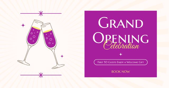 Grand Opening Celebration With Sparkling Beverage And Gift Facebook AD Modelo de Design