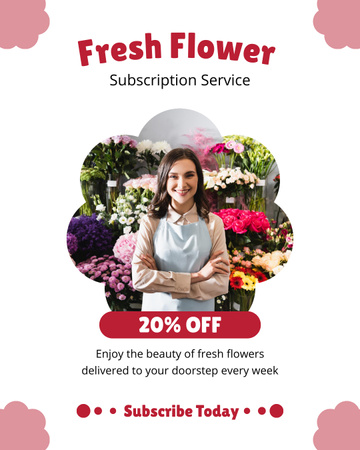 Plantilla de diseño de Súper descuento en el servicio de suscripción de flores frescas Instagram Post Vertical 