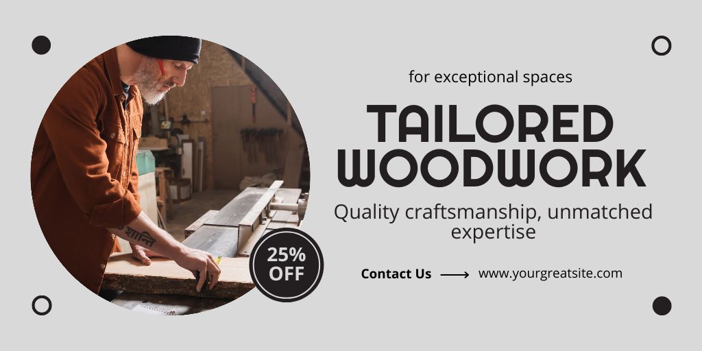 Designvorlage Qualified Woodwork With Expertise And Discounts Offer für Twitter