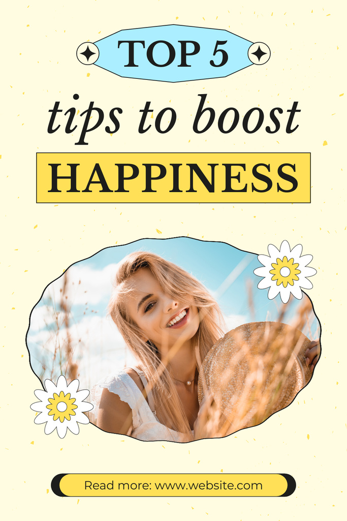 Modèle de visuel Top Tips for Happines - Pinterest