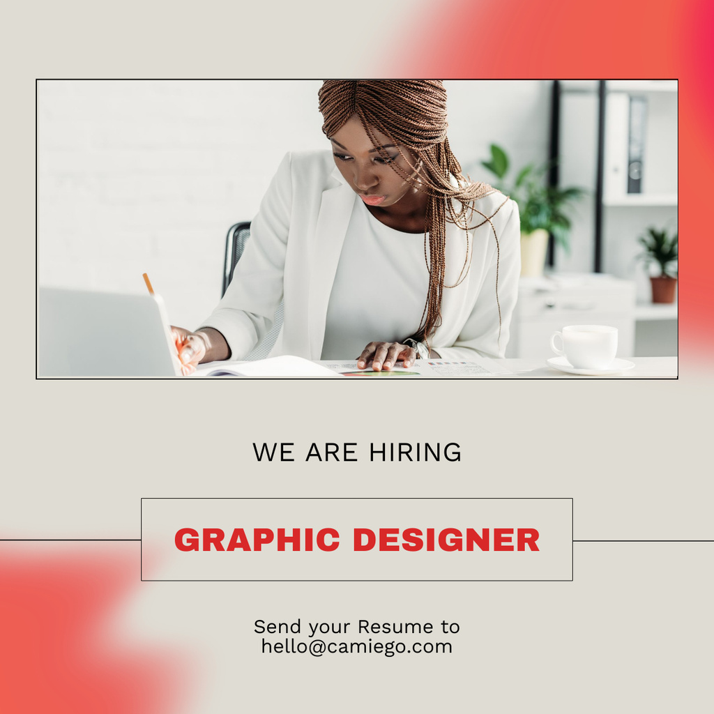 Designvorlage Graphic Designer Hiring Red and Grey für LinkedIn post