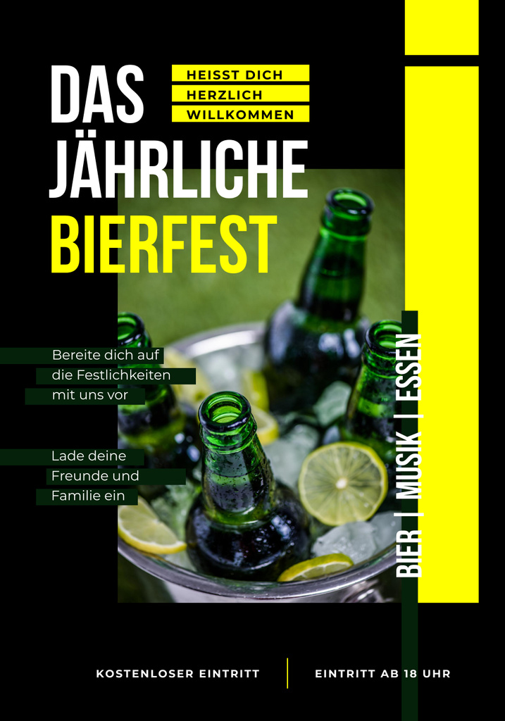 Beer Fest Invitation with Bottle and Glass in Green Poster 28x40in Šablona návrhu
