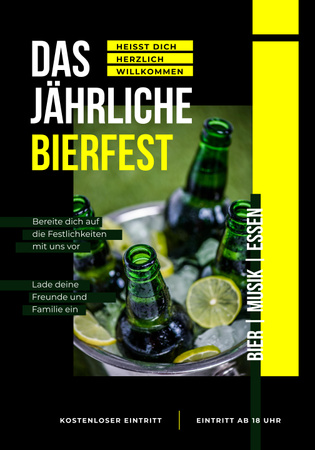 Convite Fest de cerveja com garrafa e copo em verde Poster 28x40in Modelo de Design