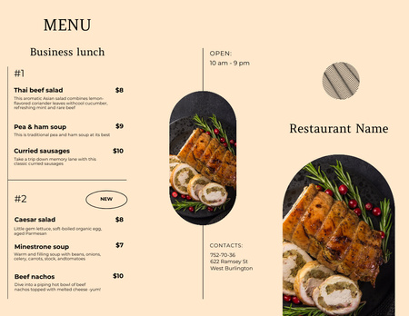 Lunches List In Restaurant Offer Menu 11x8.5in Tri-Fold Design Template