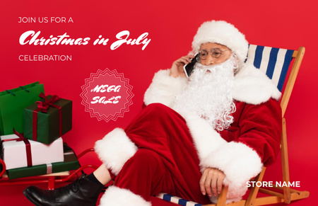 Christmas in July Holiday with Santa Claus Chaise Lounge Flyer 5.5x8.5in Horizontal Tasarım Şablonu