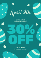 Easter Sale Announcement with Painted Eggs in Blue