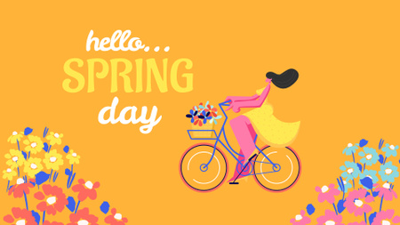 Spring Greeting with Girl on Bike FB event cover Πρότυπο σχεδίασης