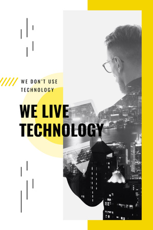 Phrase about Technology on Grey and Yellow Postcard 4x6in Vertical Modelo de Design