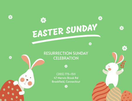 Platilla de diseño Easter Holiday Celebration Announcement whith Cute Rabbits Invitation 13.9x10.7cm Horizontal