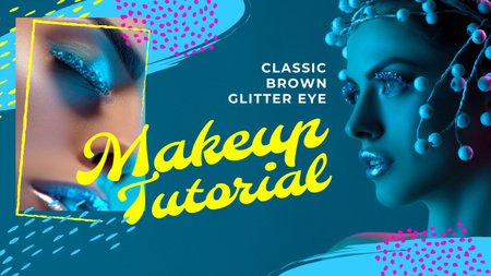 Tutorial Inspiration Woman with Creative Makeup in Blue Youtube Thumbnail Design Template