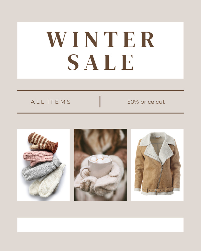 Szablon projektu Winter Sale of Stylish Warm Clothes Instagram Post Vertical