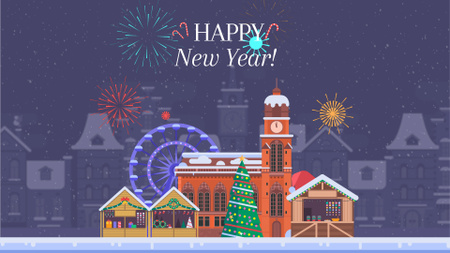 Fireworks over Christmas town Full HD video Design Template