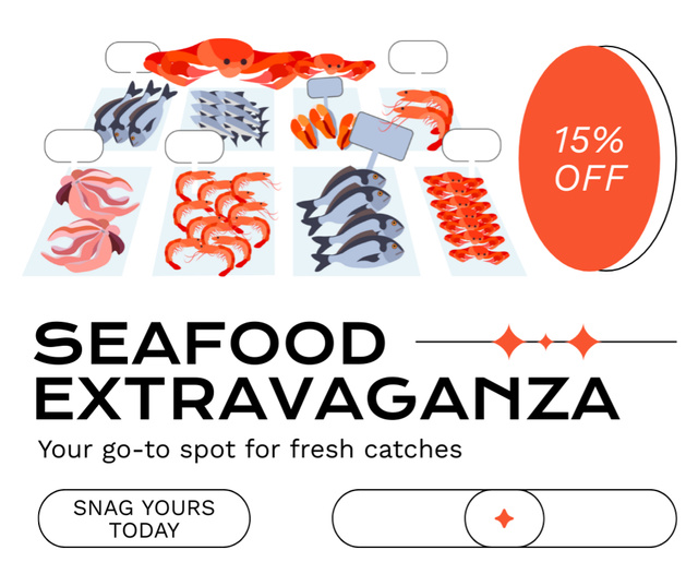 Designvorlage Offer of Seafood with Discount and Creative Illustration für Facebook