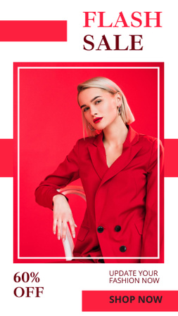 New Female Fashion Sale Anouncement with Woman in Red Jaket Instagram Story tervezősablon