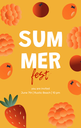 Summer Festival Announcement with Berries Illustration Invitation 4.6x7.2in Design Template
