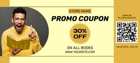 Bookstore's Promo on Yellow Coupon 3.75x8.25in Design Template