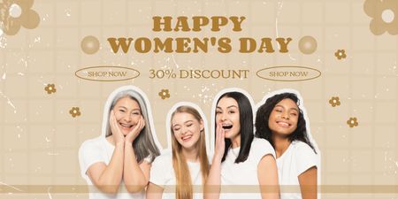 Ontwerpsjabloon van Twitter van Vrouwendagviering met lachende diverse vrouwen