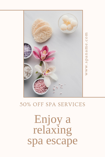 Spa Retreat Invitation with Sea Salt and Pink Orchids Pinterestデザインテンプレート