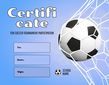 Designvorlage Award for Soccer Tournament Participation für Certificate