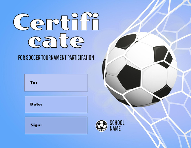 Platilla de diseño Award for Soccer Tournament Participation Certificate