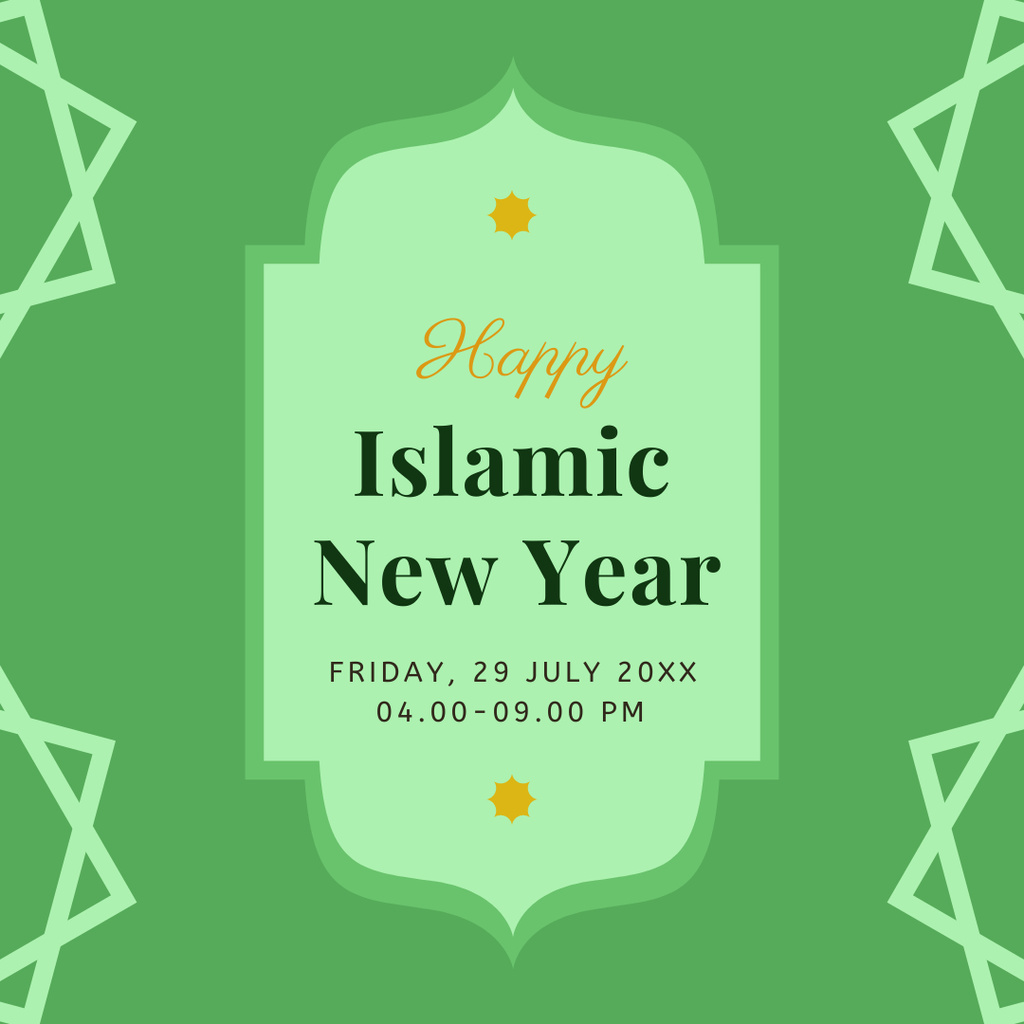 Islamic New Year Greeting on Green Instagram Tasarım Şablonu