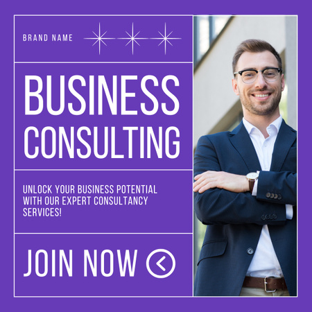 Ad of Business Consulting Services with Smiling Businessman LinkedIn post Design Template