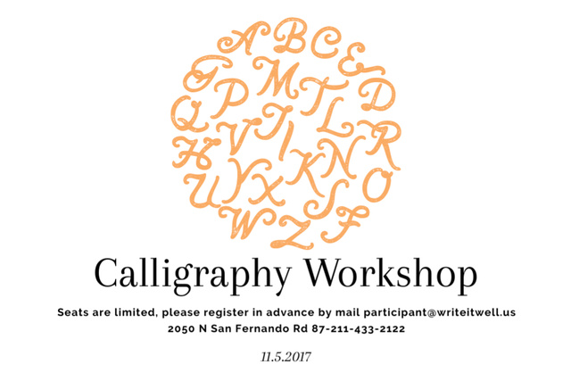 Plantilla de diseño de Calligraphy Workshop Announcement Postcard 4x6in 