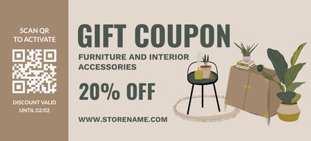 Furniture and Interior Accessories Beige Illustrated Coupon 3.75x8.25in Design Template