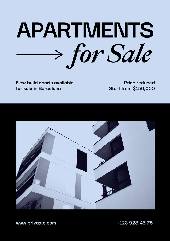 Designvorlage Apartments for Sale Offer on Blue Grey für Poster